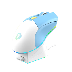 Мышь игровая беспроводная Dareu EM901X Blue-White (голубой-белый), DPI 400/800/1600/3200/6400/12000, подключение: проводное+2.4GHz, подсветка RGB, с зарядной станцией, встроенный аккумулятор 930mAh, размер 124x67x39мм - фото 13793286