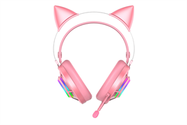 Гарнитура игровая проводная EH469 Pink (розовый), пара кошачьих ушек в комплекте, подсветка RGB, подключение USB, длина кабеля 2.4м