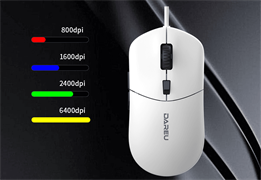 Мышь проводная Dareu LM121 White (белый), DPI 800/1600/2400/6400, тихий щелчок, подсветка RGB, размер 116x35x60мм, 1,8м